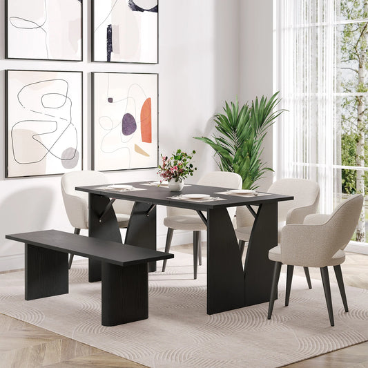 63" Dining Table, Modern Wooden Kitchen Table for 4-6