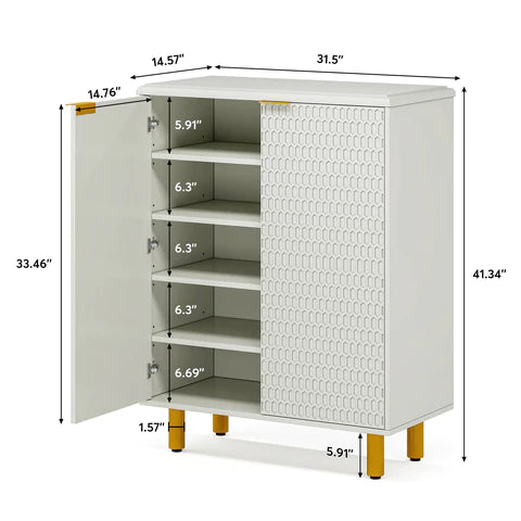 Shoe Cabinet, White Entryway Shoe Storage with Adjustable Shelves