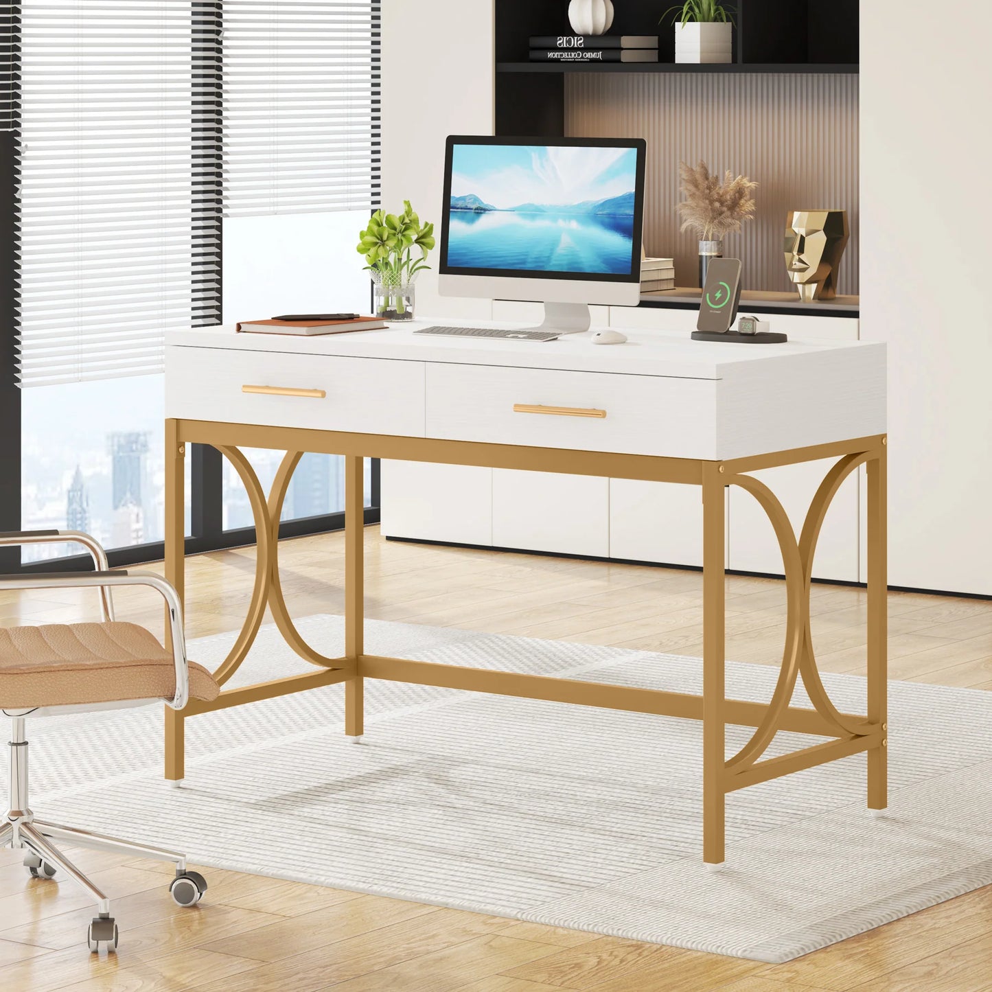 Computer Desk, Modern 41" Study Writing Desk with 2 Drawers