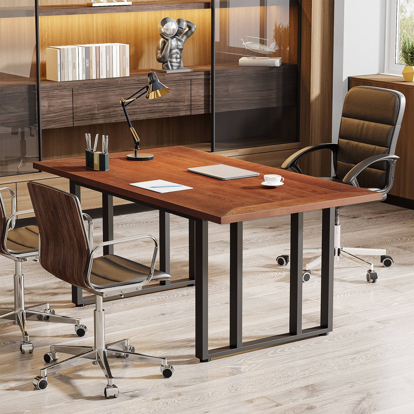 Conference Table, 55" Computer Executive Desk with Solid Wood Veneer