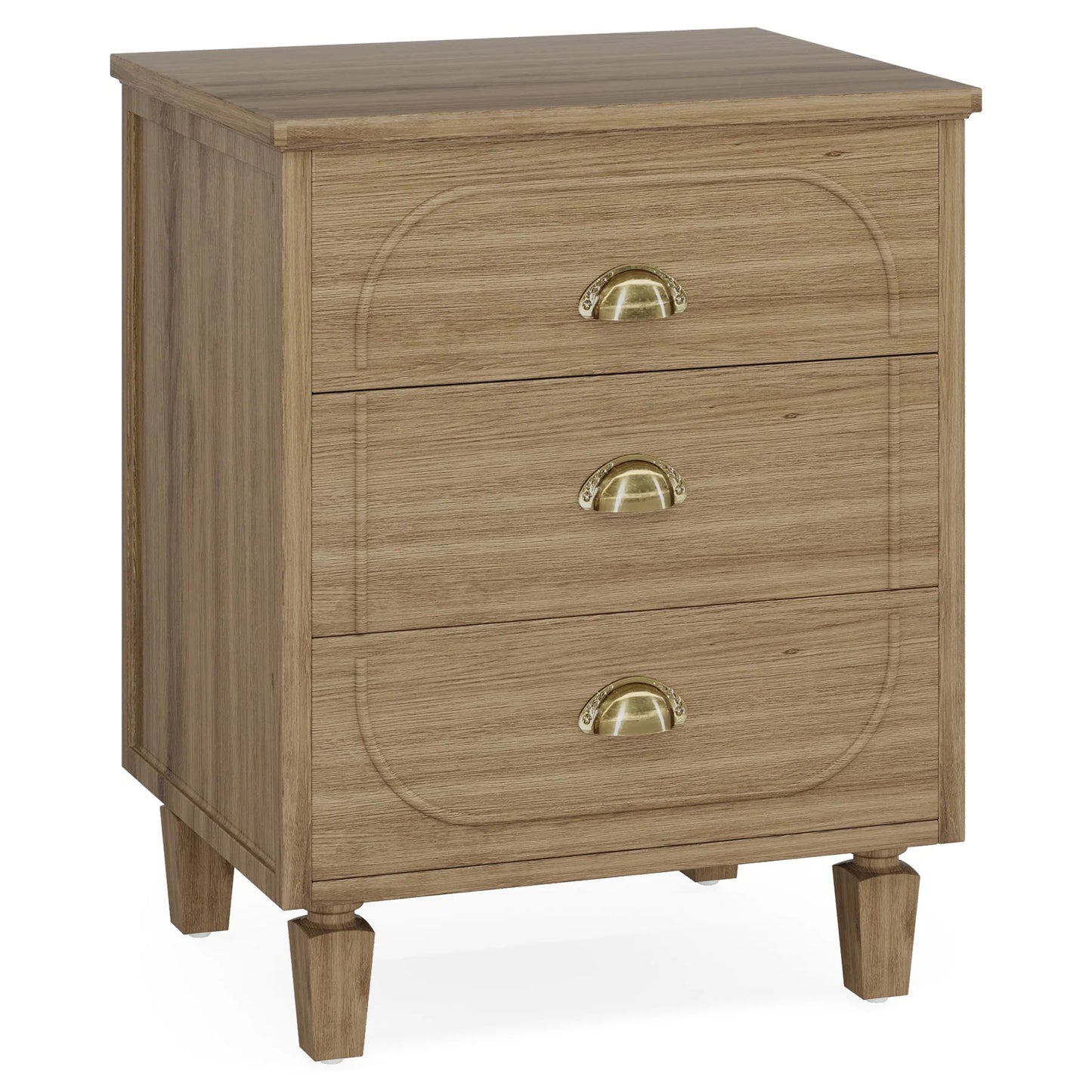 3-Drawer Nightstand, Wood Bed Side Table with Solid Wood Legs