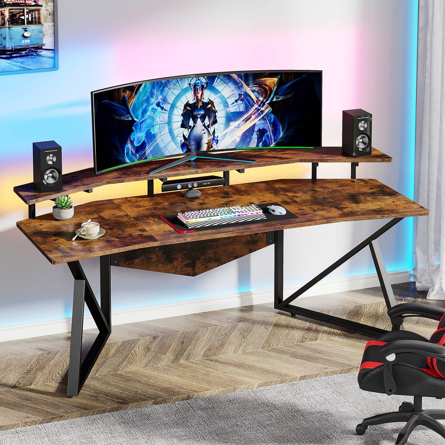70.9" Computer Desk Study Table Gaming Desk with Monitor Stand