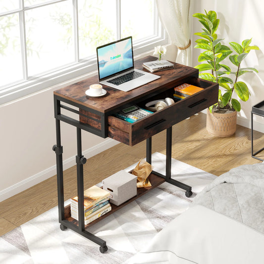 Height Adjustable Desk, Mobile Side Table Portable Desk with Drawers