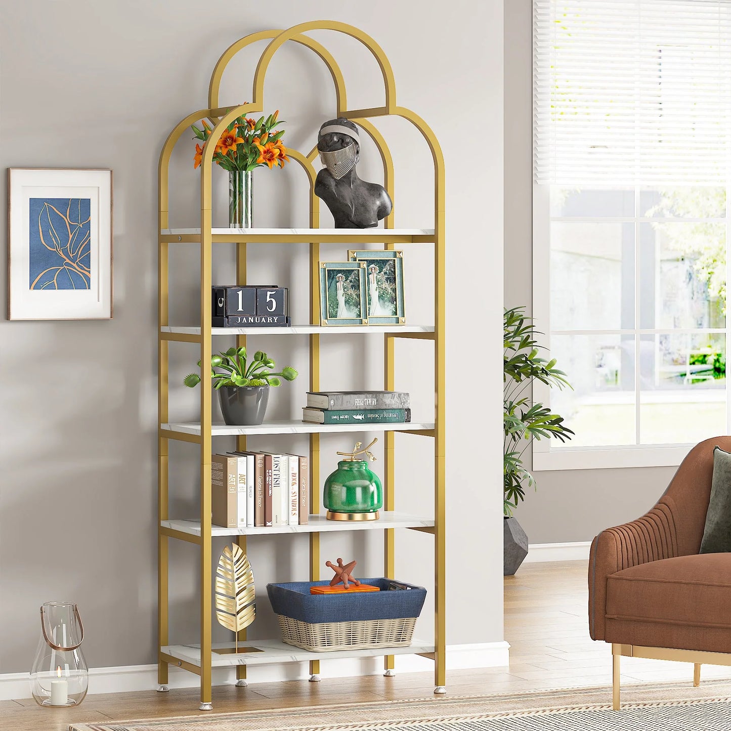 5-Tier Bookshelf, Modern Bookcase Display Shelves Stand Rack