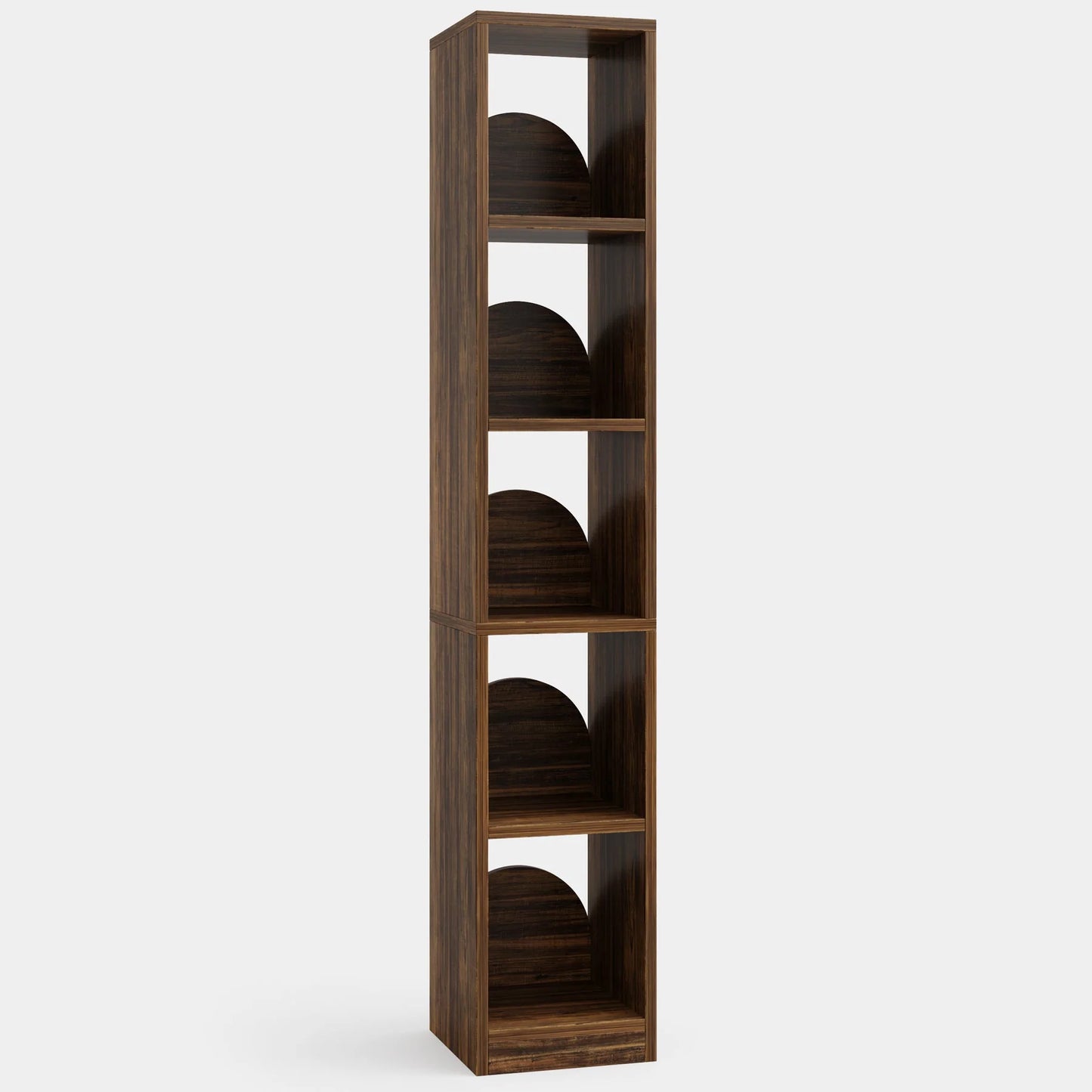 5-Tier Wood Bookcase, Tall Corner Bookshelf Narrow Display Shelf