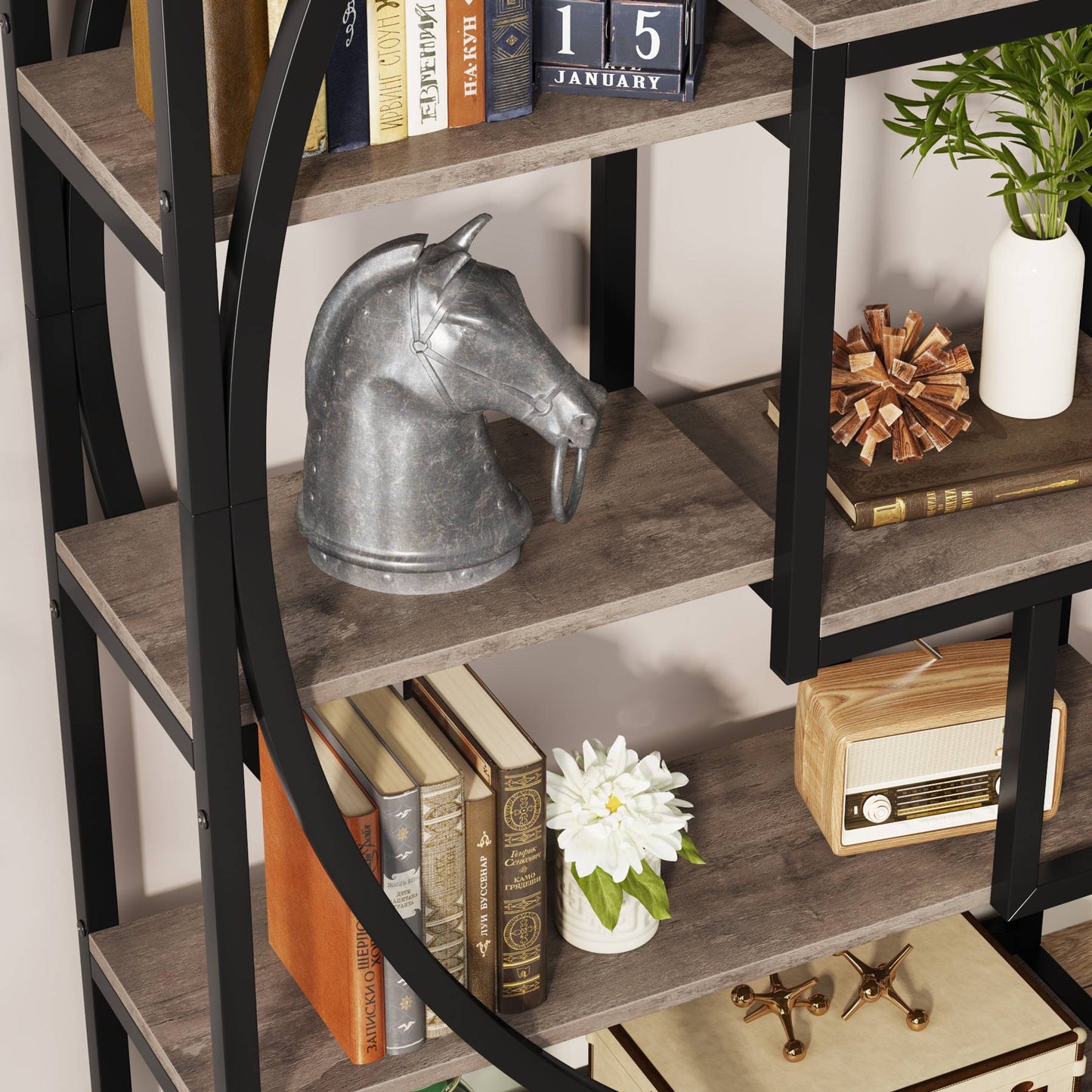 Bookshelf, Industrial Bookcase with 8 Open Storage Shelf