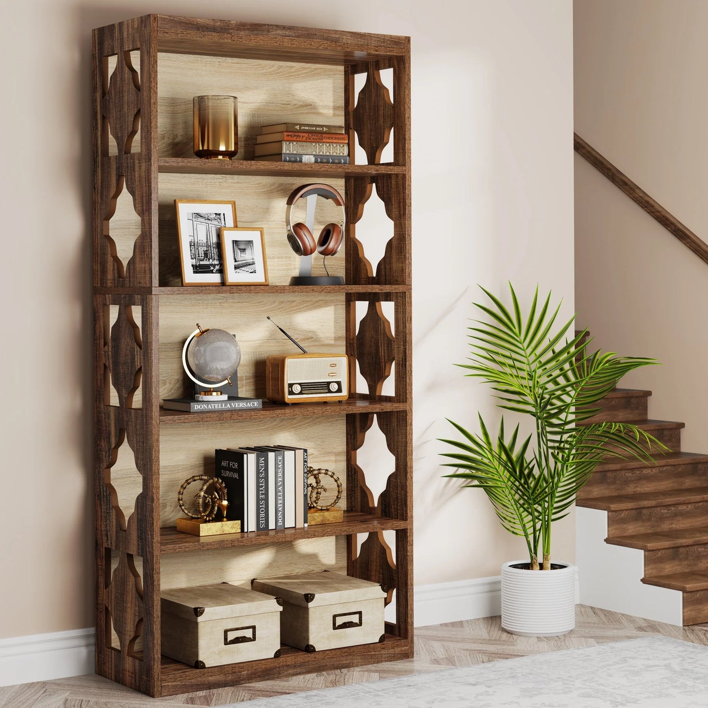 6-Tier Bookshelf, 70-Inch Wood Bookcase with Storage Shelves