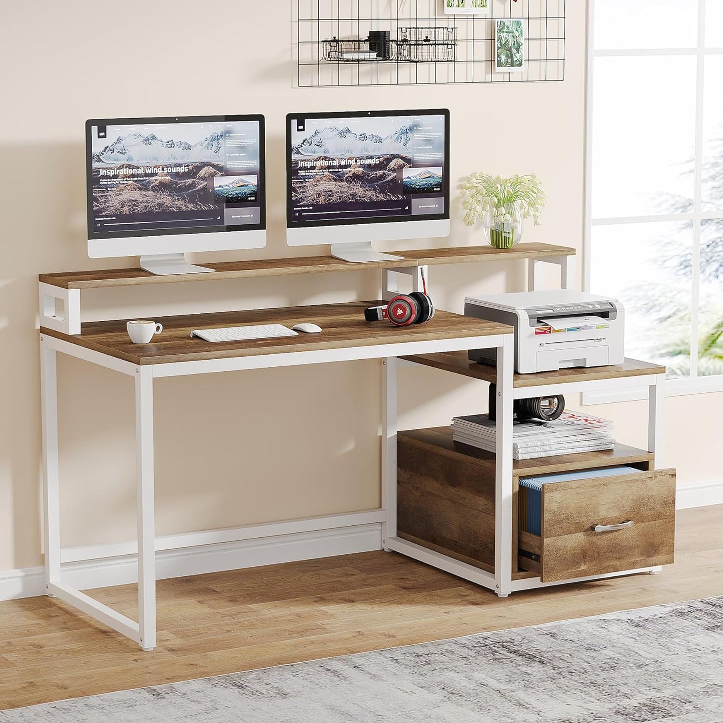 Computer Desk with File Drawer and Storage Shelves