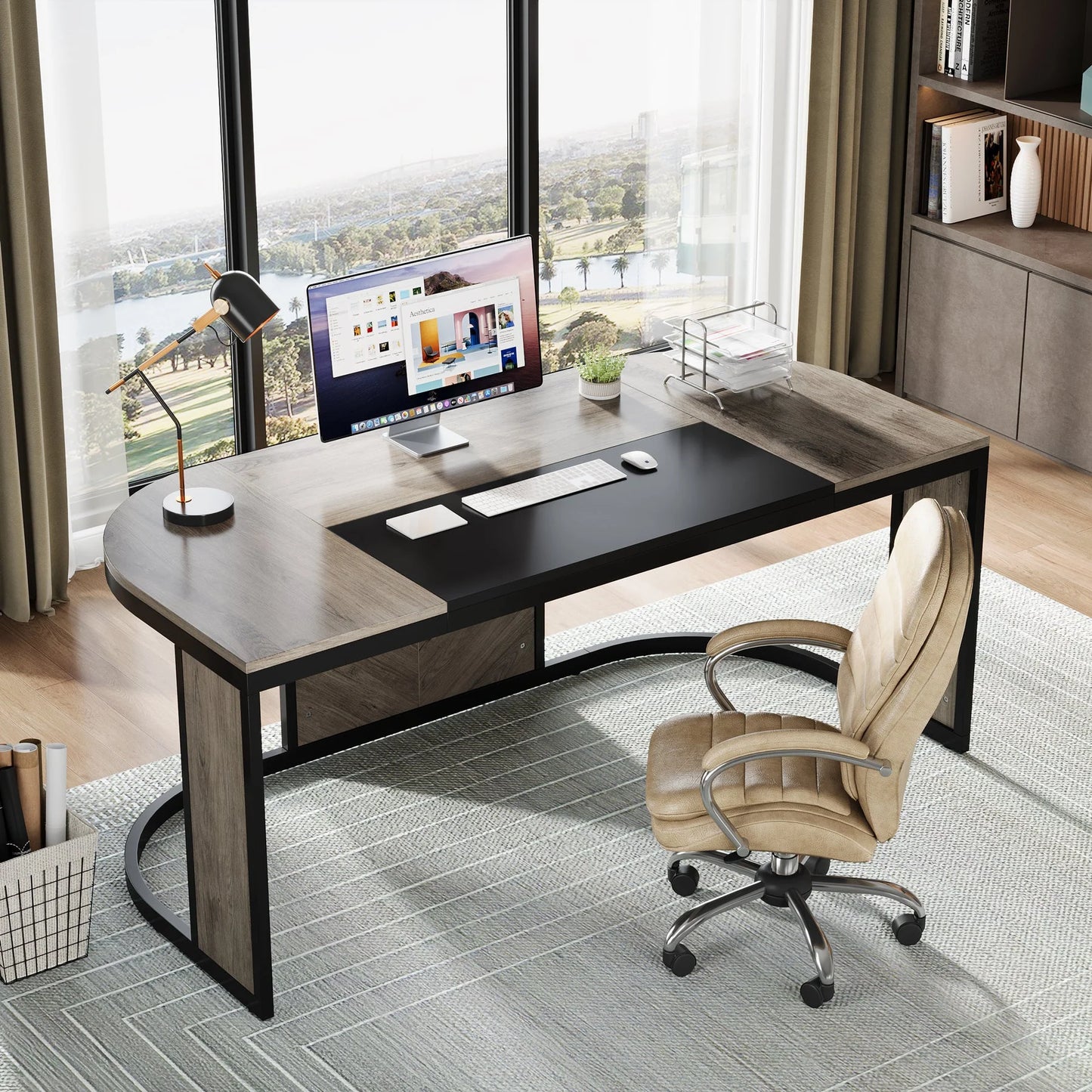 63" Executive Desk, Modern Computer Desk with Spliced Tabletop