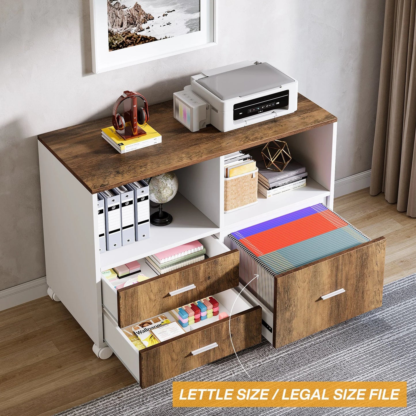 63" L-Shaped Desk, Modern Executive Computer Desk with 37" Mobile File Cabinet