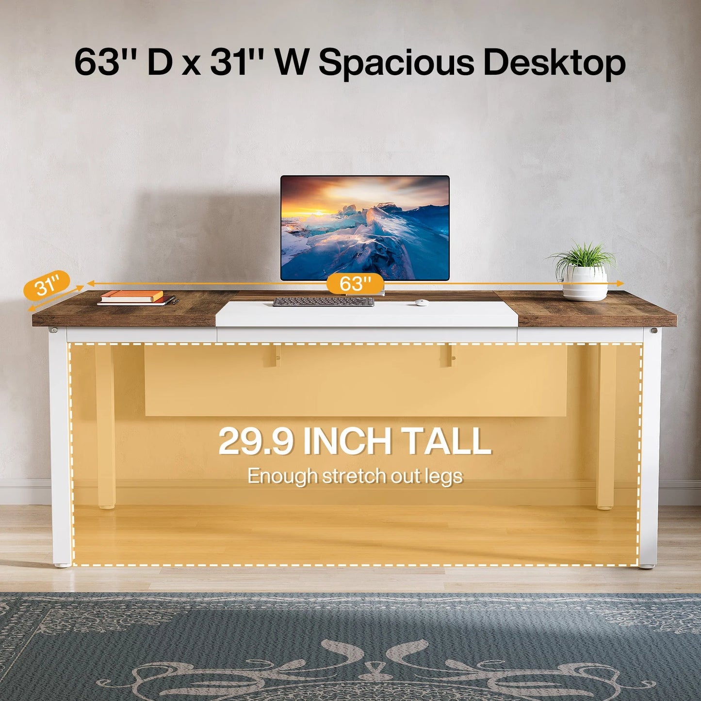 63" L-Shaped Desk, Modern Executive Computer Desk with 37" Mobile File Cabinet