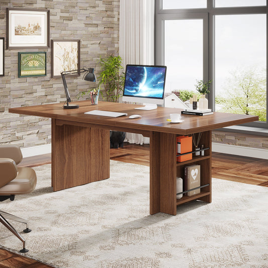 63" Executive Desk, Large Wood Computer Writing Table with Storage