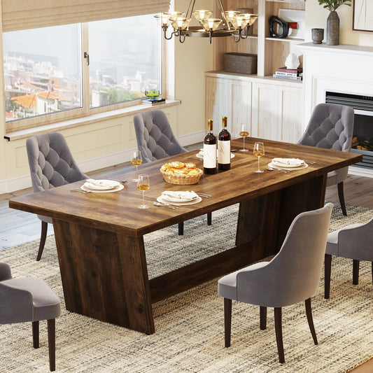 70.8-Inch Dining Table, Wood Farmhouse Kitchen Table for 4-6