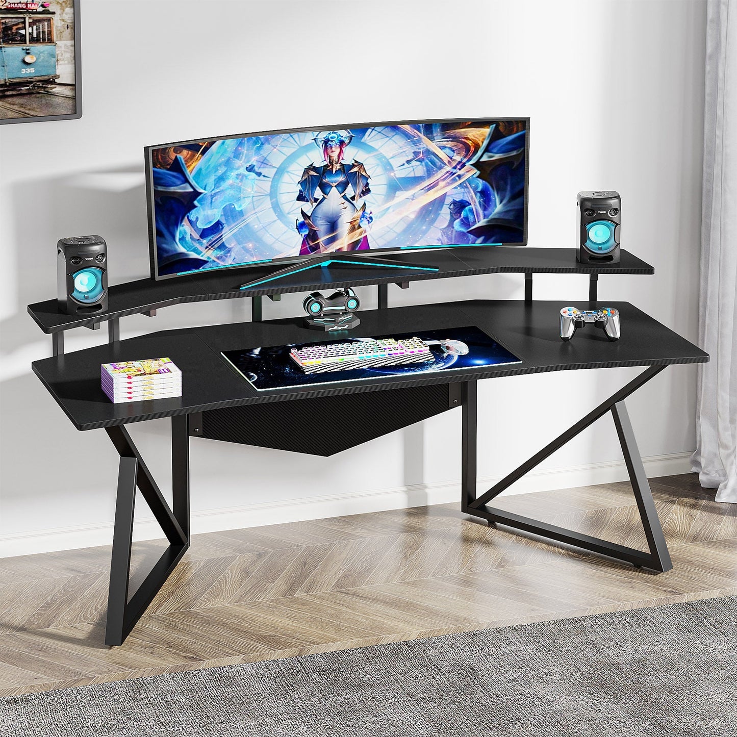 70.9" Computer Desk Study Table Gaming Desk with Monitor Stand