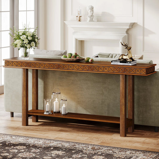 70.9-Inch Console Table, Wood 2-Tier Sofa Table Long Entryway Accent Table