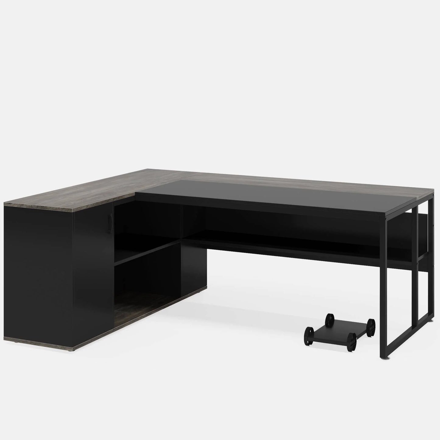 71 inch Executive Desk, L-Shaped Computer Desk with Storage Cabinet