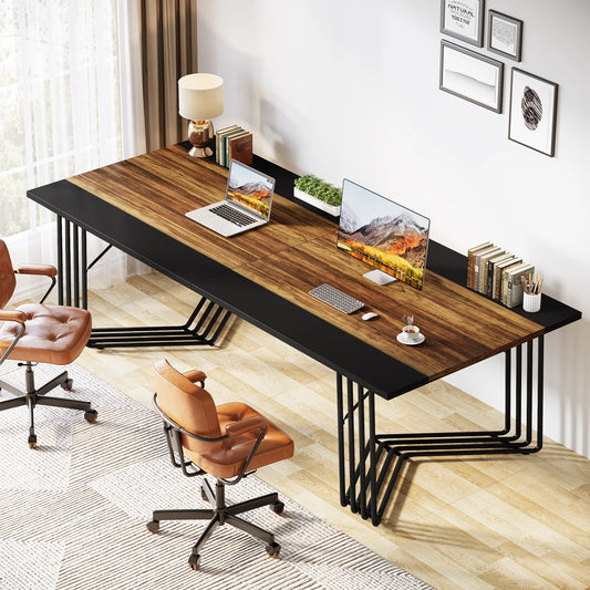 78.74" Conference Table Executive Desk with Geometric Metal Frame
