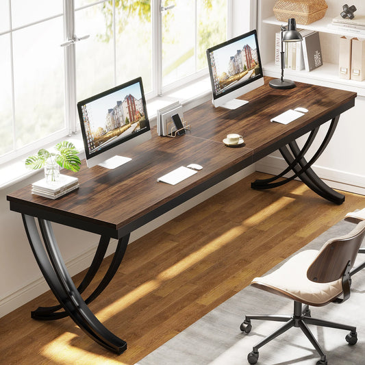 78.74" Two Person Desk Industrial Double Computer Desk with Metal Frame