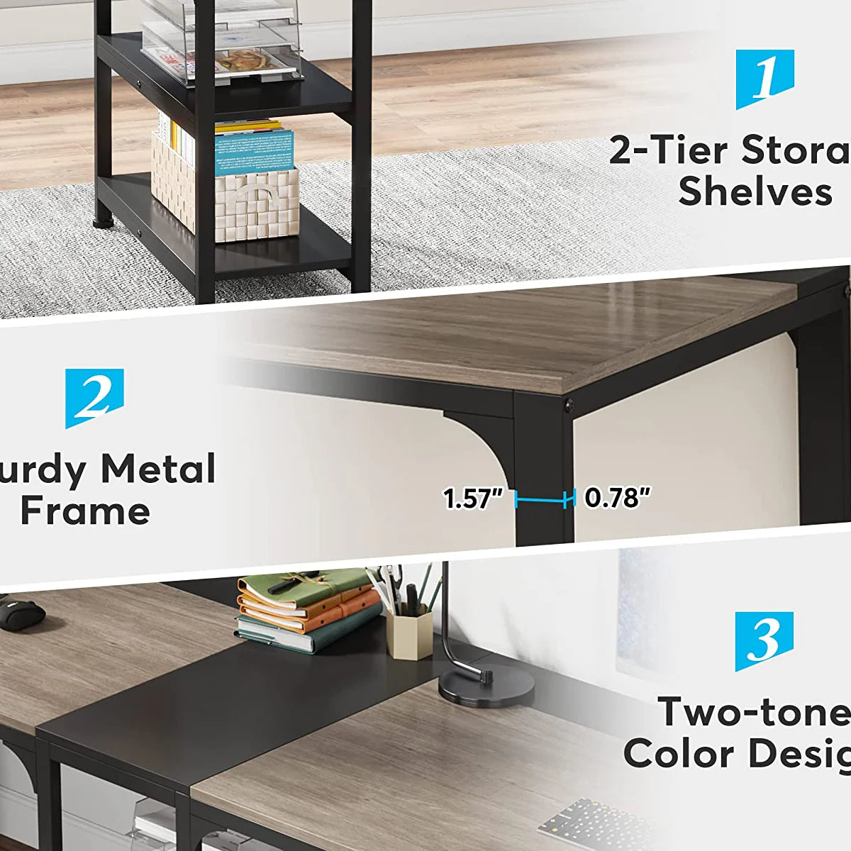 90.55" Two Person Desk, Double Computer Desk with Storage Shelves