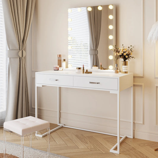 Modern Makeup Vanity with 2 Drawers, 47" Vanity Desk with 24" Mirror