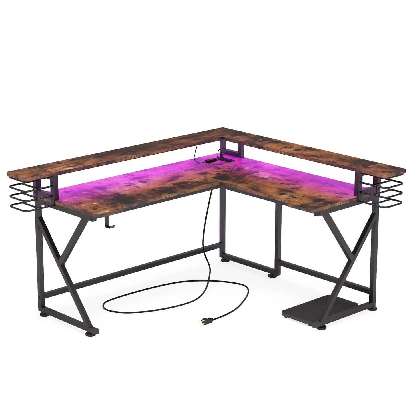 L-Shaped Gaming Desk, Computer Desk with Led Lights & Monitor Stand