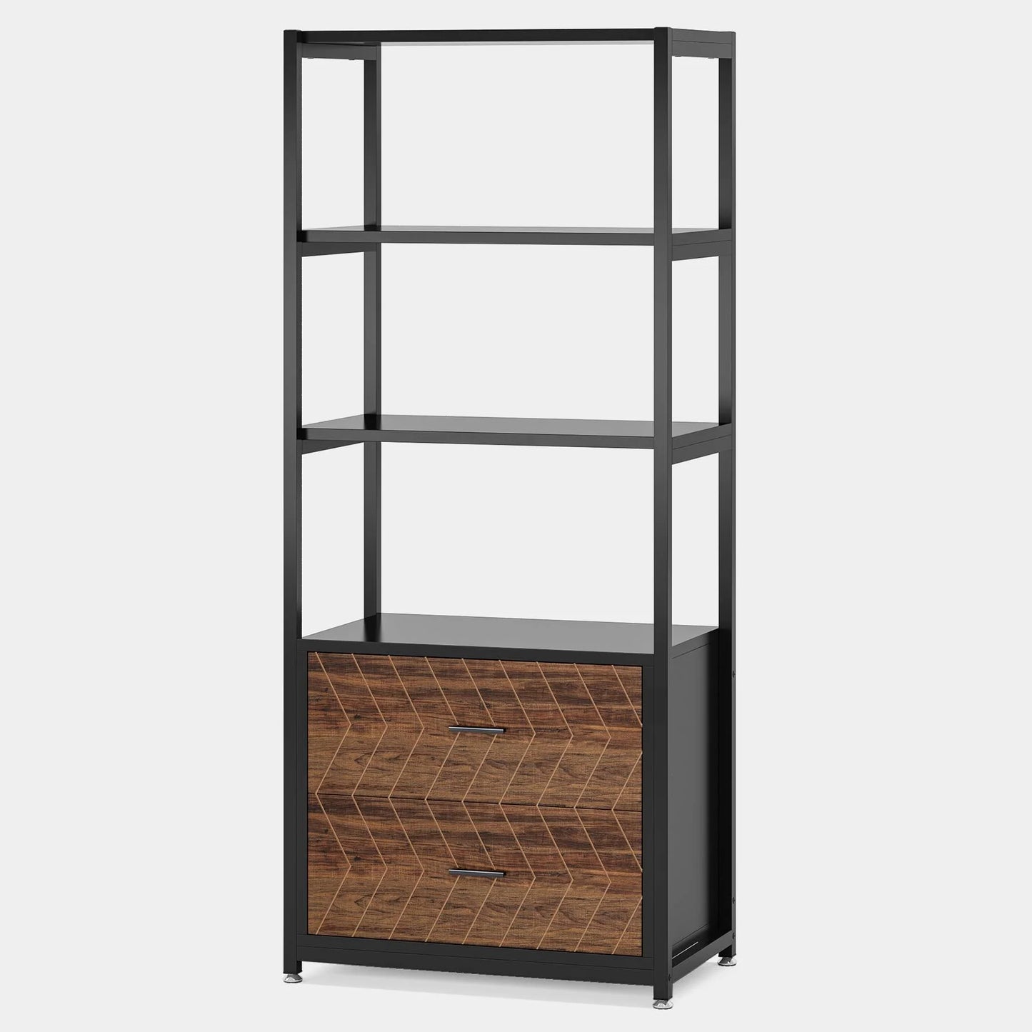 Bookcase with 2 Drawers, Vintage Industrial Etagere Standard Bookshelf