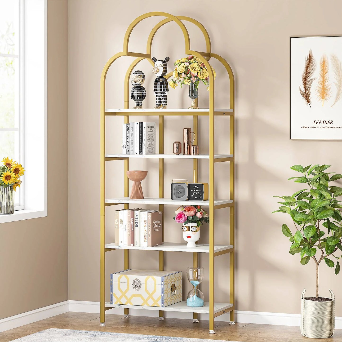 5-Tier Bookshelf, Modern Bookcase Display Shelves Stand Rack