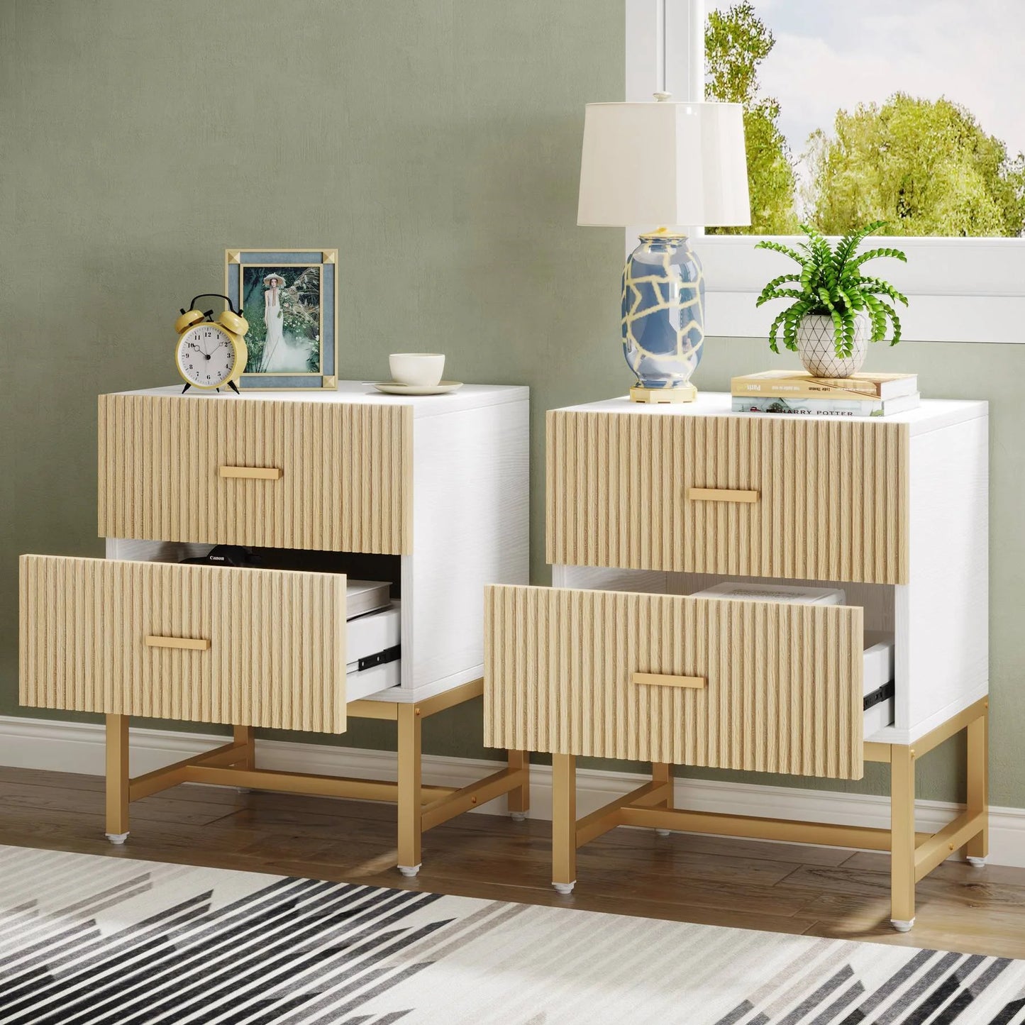 Nightstand with 2-Drawer, Bed Side Table with Storage Cabinet End Table