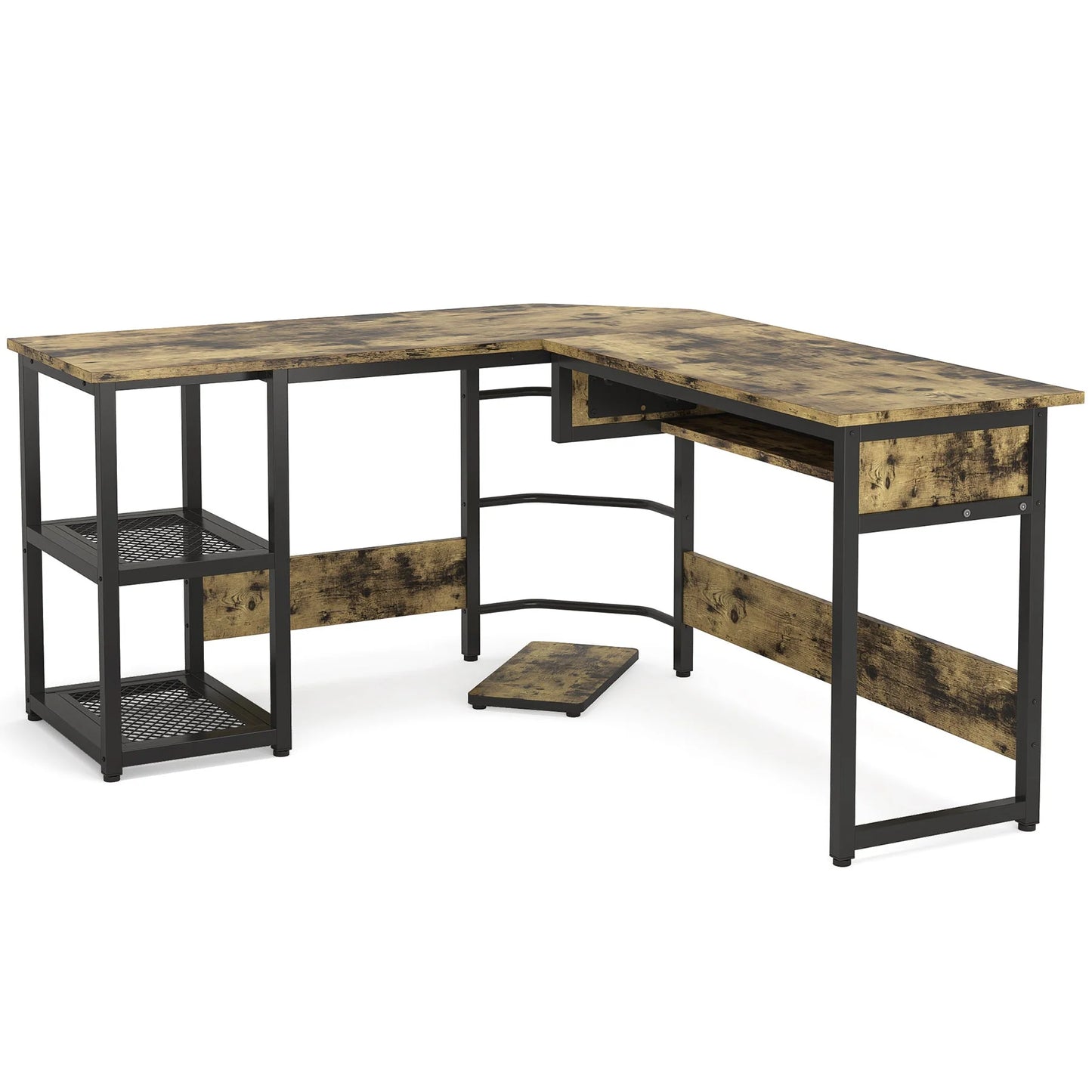 L-Shaped Desk with Lift Top, 59 inch Sit to Stand Computer Corner Desk with Shelves