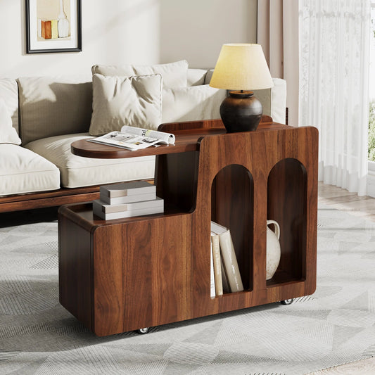 Mobile End Table with Storage Drawer, Narrow Side Table with Wheels