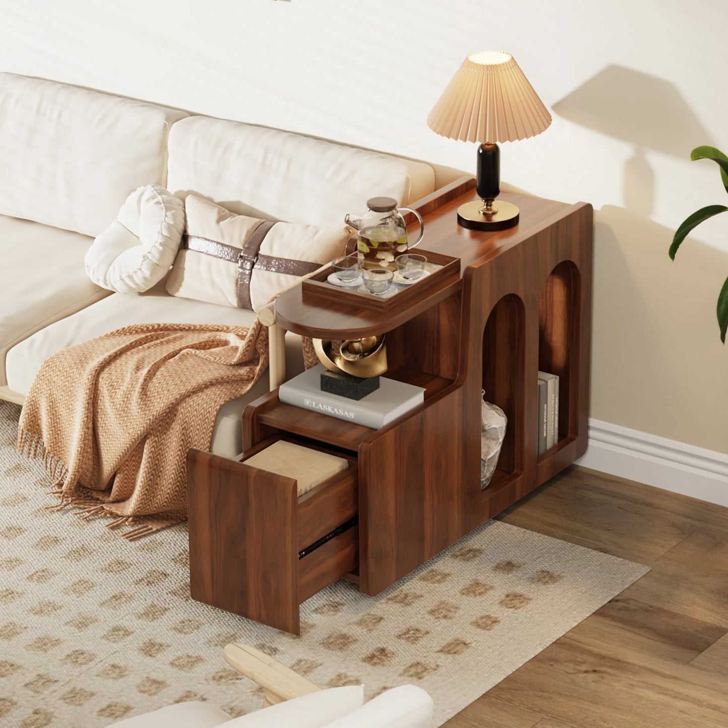 Mobile End Table with Storage Drawer, Narrow Side Table with Wheels