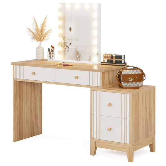 Modern Makeup Vanity Desk Dressing Table with 4 Drawers & Lighted Mirror