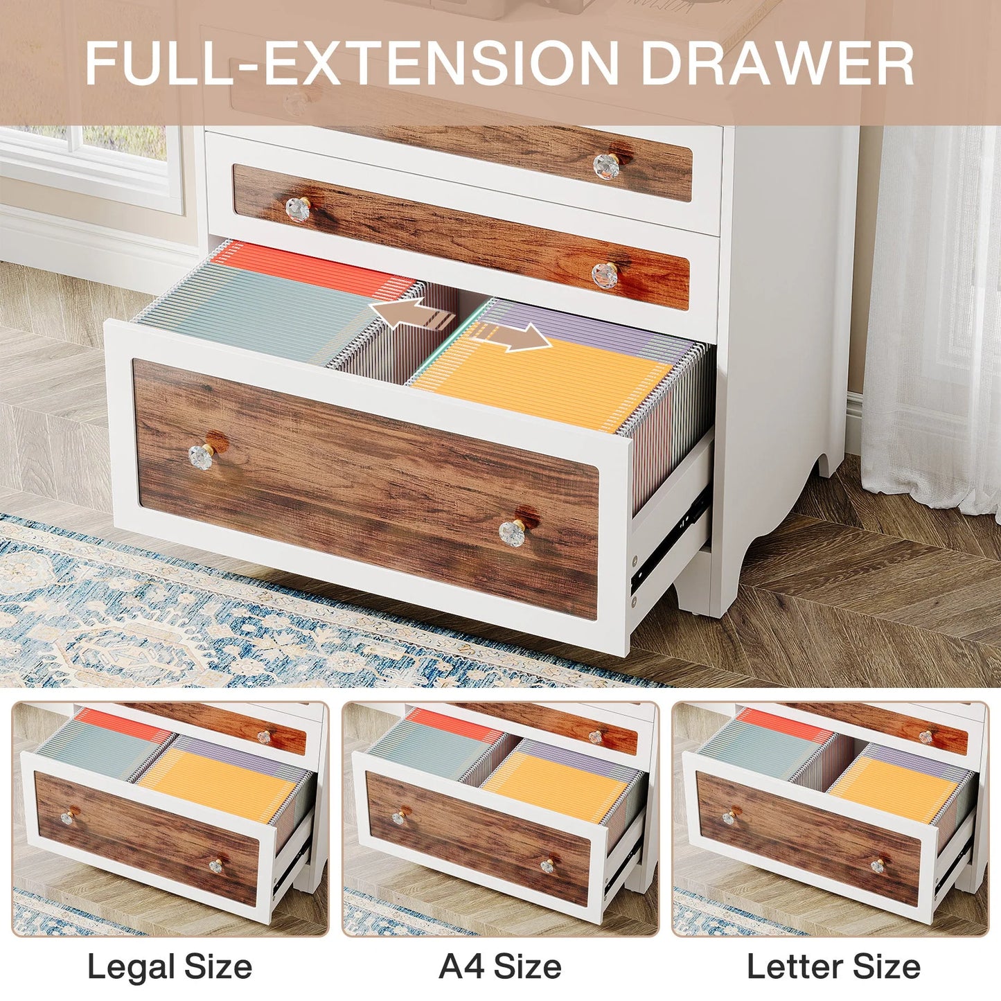 Wood File Cabinet, 3 Drawers Lateral Filing Cabinet Printer Stand
