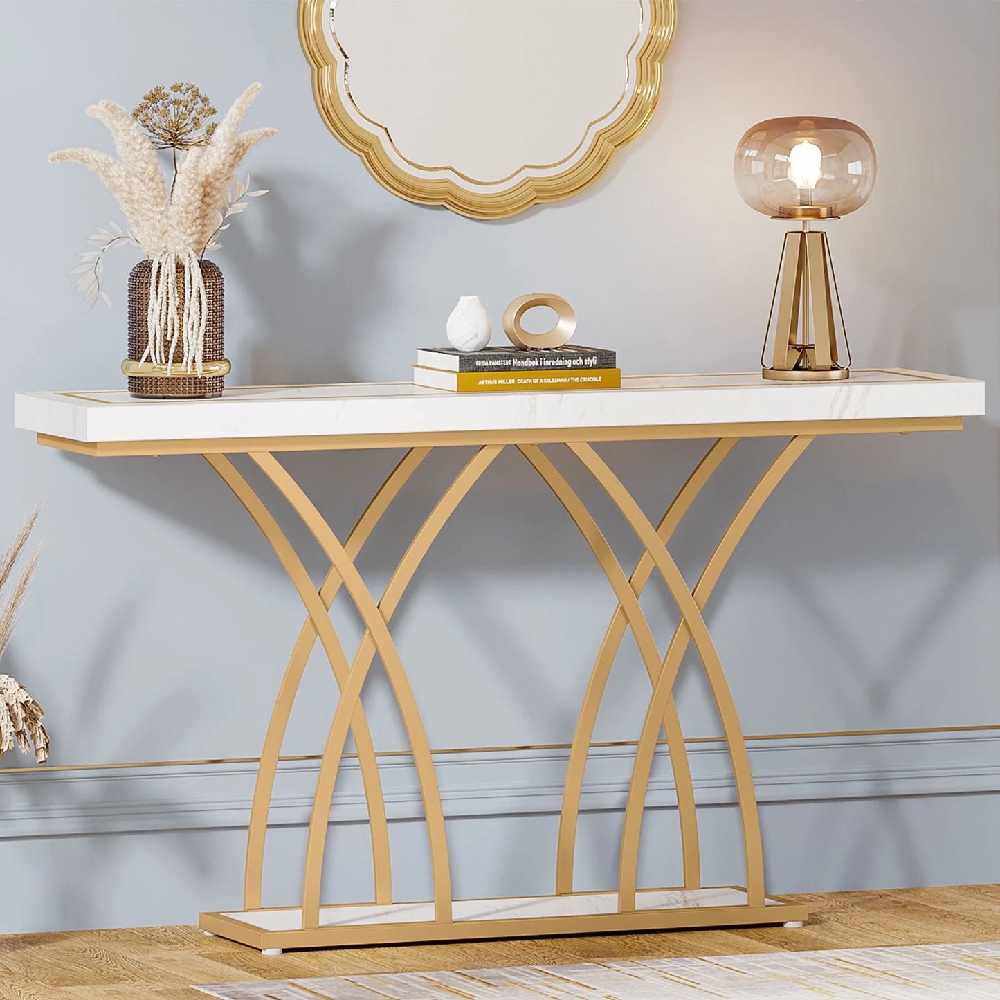 Console Table, 55 Inch Modern Faux Marble Entryway Table
