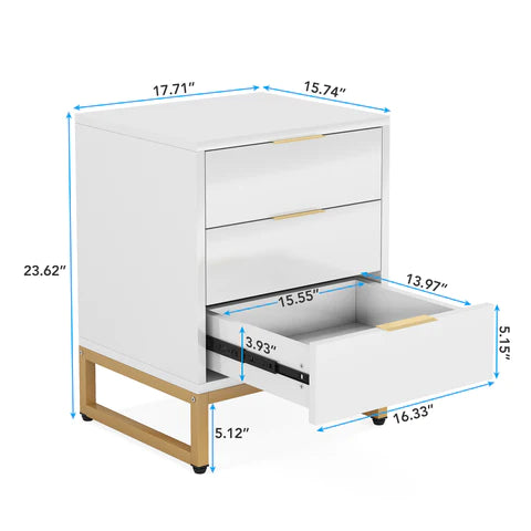 Nightstand, Modern Bedside End Table with 3 Storage Drawers