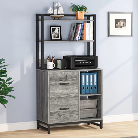 2 Drawer File Cabinet for Letter Size, Vertical Filing Cabinet with Bookshelf