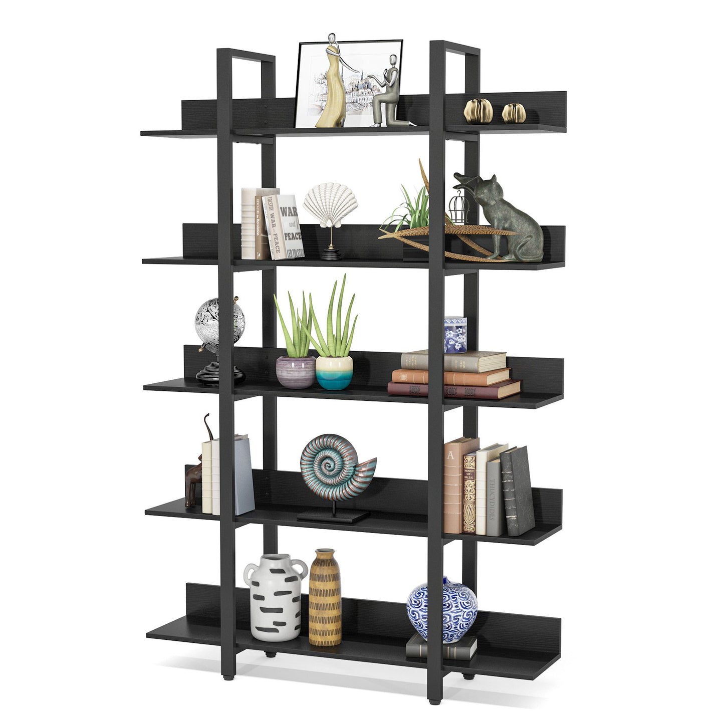 Bookshelf, 5 Tiers Etagere Bookcases Freestanding Display Shelf