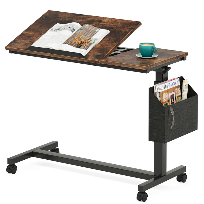 C Table, Height Adjustable End Table Sofa Snack Table with Wheels
