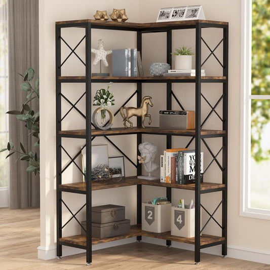 Corner Bookshelf, 5-Shelf Corner Etagere Bookcase, Corner Display Rack
