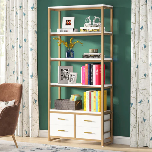5-Tier Bookshelf, 70.9" Etagere Bookcase with 4 Drawers