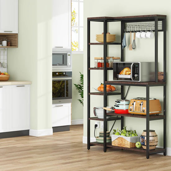 8-Tier Kitchen Baker's Rack with Power Outlets, Microwave Oven Stand