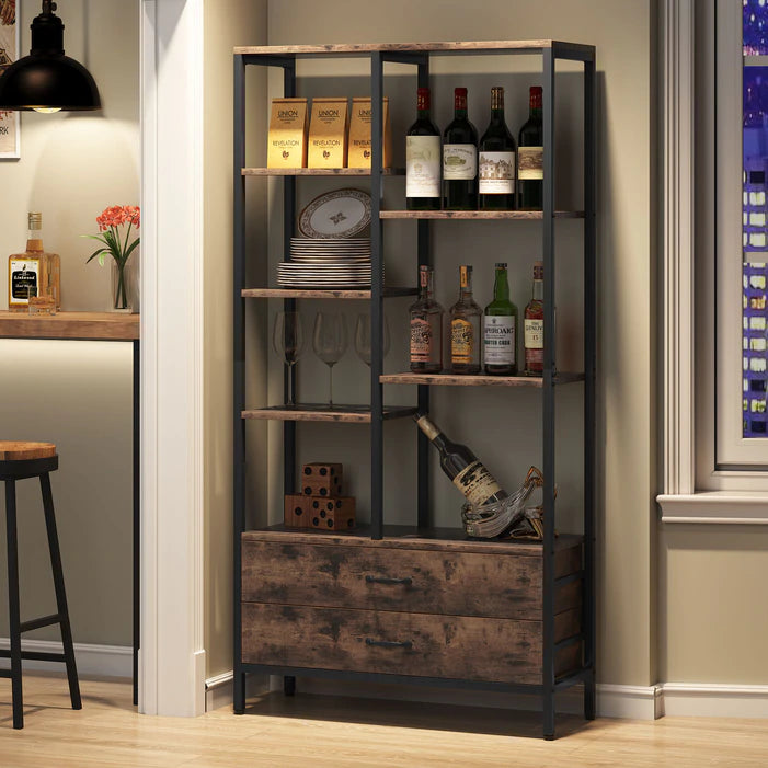 Bookshelf, Freestanding Etagere Bookcase with 2 Drawers