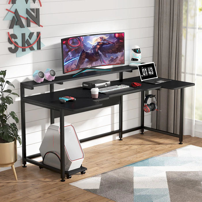 Gaming Desk, 74.8 Inches U Shaped Computer Desk with Hutch
