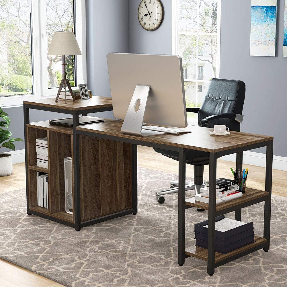 Computer Desk, Home Office Desk with Storage Shelf & Cabinet