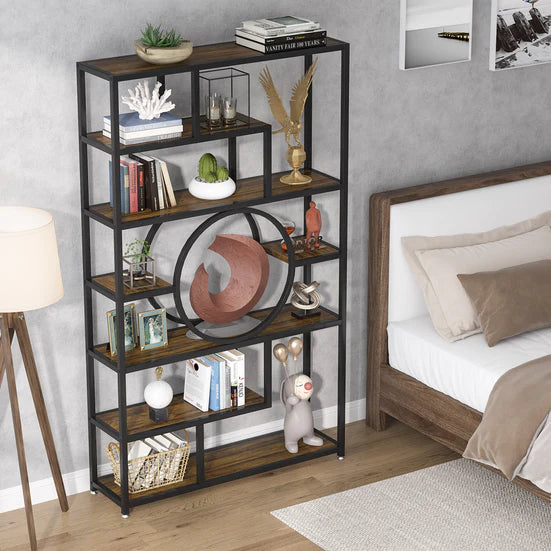 Bookshelf, 72’’ Etagere Bookcase 7-Tier Industrial Display Shelf