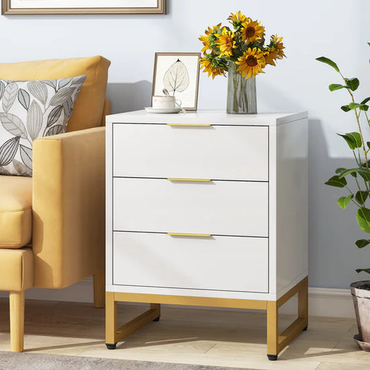Nightstand, Modern Bedside End Table with 3 Storage Drawers