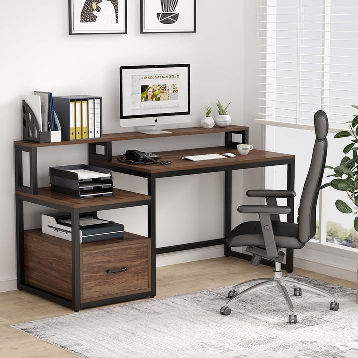 Computer Desk with File Drawer and Storage Shelves