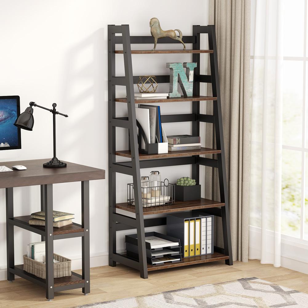 Bookshelf, 5-Tier Ladder Bookcase Etagere Storage Shelf