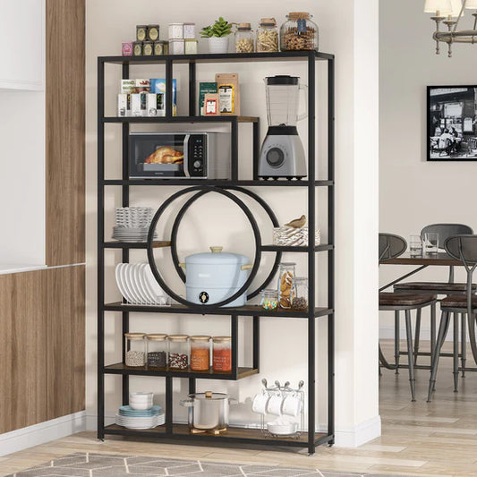 Bookshelf, 72’’ Etagere Bookcase 7-Tier Industrial Display Shelf