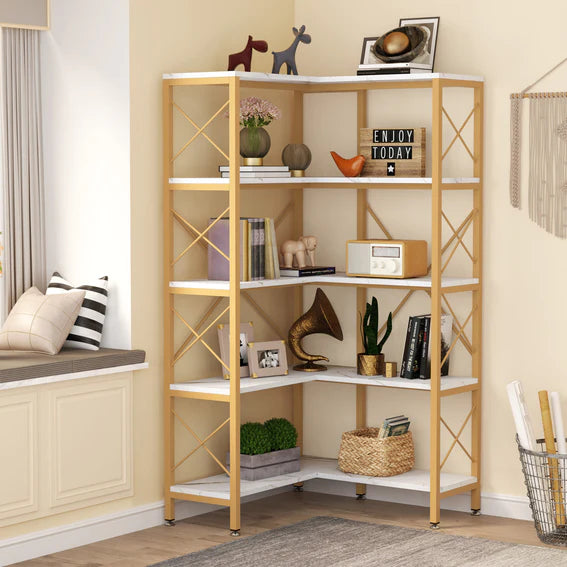 Corner Bookshelf, 5-Shelf Corner Etagere Bookcase, Corner Display Rack